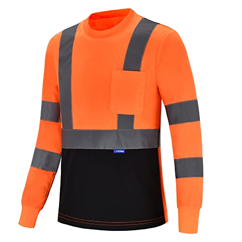 AYKRM High vis Long Sleeve Shirts for Men Safety T Shirt Reflective High Visibility hi vis Long Sleeve T Shirt (Orange, 2XL) - Image 1