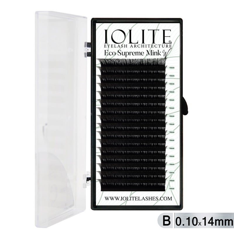 Iolite Eco Supreme Mink W Lashes B Curl – 0.10T Mix & 6mm–15mm | Pre-Fanned Volume Lash Extension Trays for Professional Lash Artists ISMWB10T - 14MM