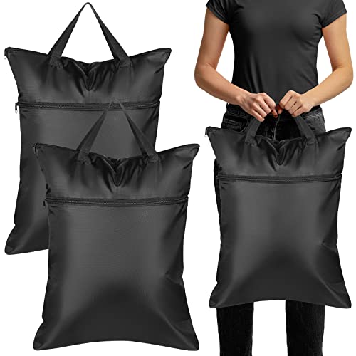 Kingdder 2 Pcs Large Travel Laundry Bag for Dirty Clothes with Handle 18 x 23 Heavy Duty Waterproof Wet Dry Bags for Swimsuit with 2 Zippered Pockets Washable for Sports Gym DormBlack