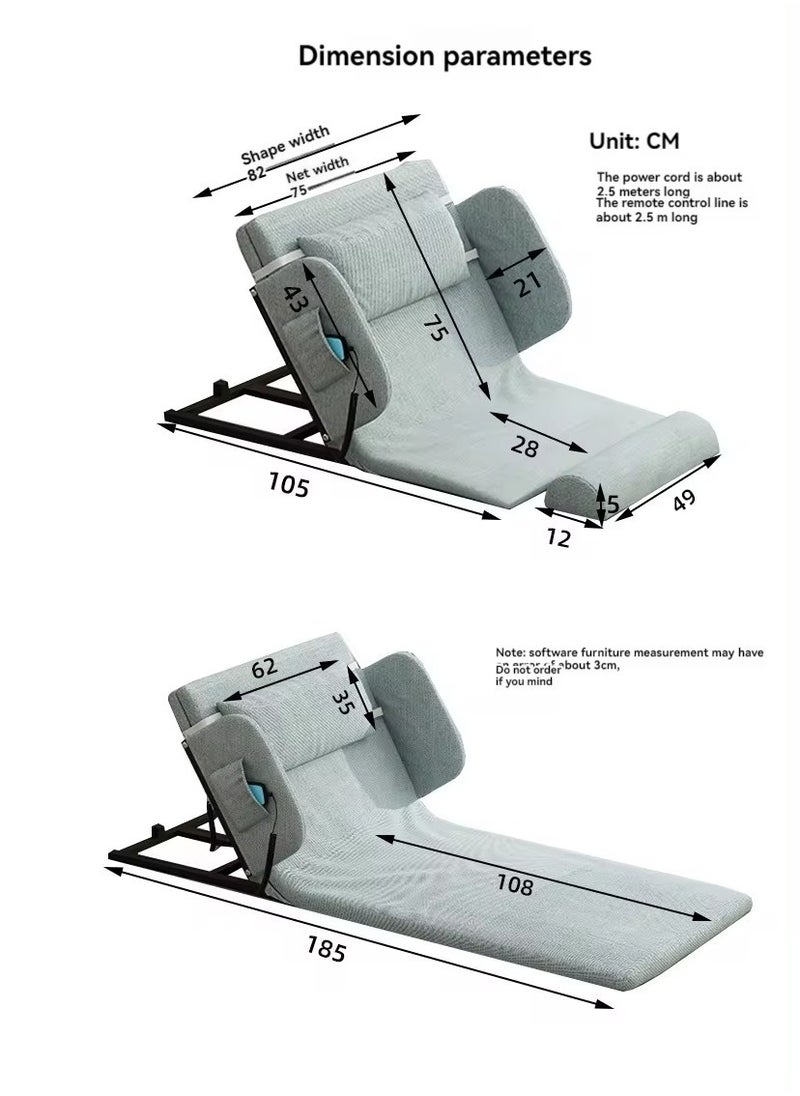 Electric Power Lifting Adjustable Bed Back Rest for Patient Back Lumbar Support, Assist Elderly to Get Out of Bed Easily, Removeable Bedrails with Pocket, 220lbs Capacity