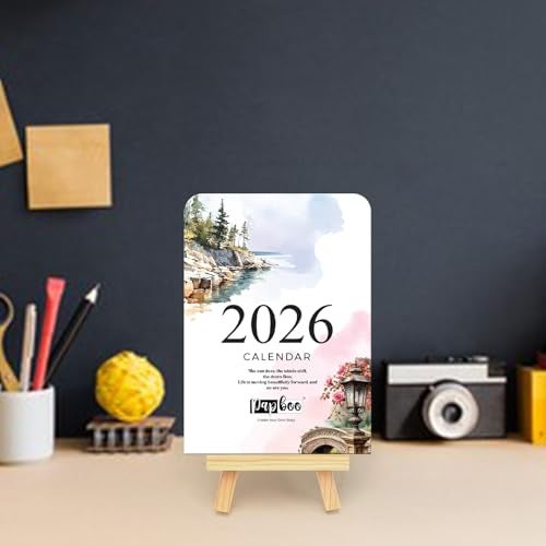 Papboo 2026 A6 Size Desk Calendar with Wooden Easel Stand, Ideal for Home, Office & New Year Gifts(Scenery) - Image 4