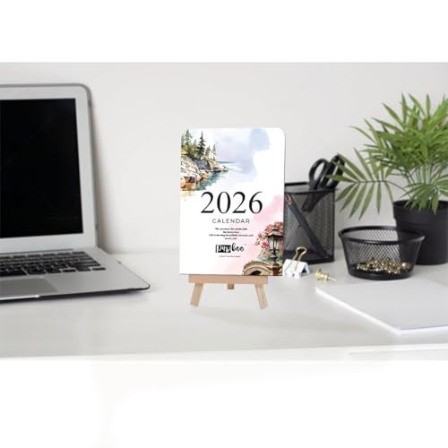 Papboo 2026 A6 Size Desk Calendar with Wooden Easel Stand, Ideal for Home, Office & New Year Gifts(Scenery) - Image 2