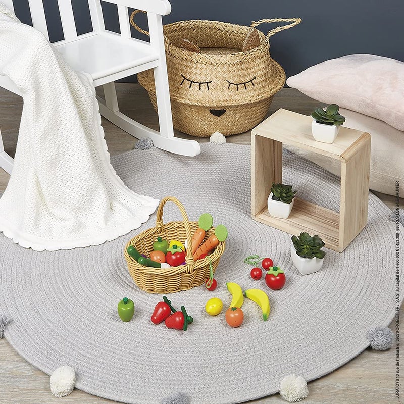 Janod 25 Piece Wooden Play Food Fruit and Vegetable Basket - Ages 3+ - J05620 - Image 3