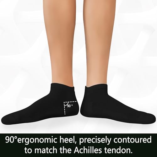 MD +MD 6 أزواج من جوارب الكاحل من فسكوز البامبو للرجال/النساء، وسادة مبطنة للتحكم في الرائحة، جوارب رياضية منخفضة القطع 6أسود9-11 - Image 2
