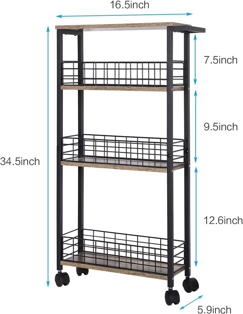 Generic Indian Decor XL100 Slim Storage Cart for Small Spaces 4 Tier Mobile Rolling Cart Wheels Slide Out Storage Utility Shelves Cart with Wooden for Kitchen Narrow Spaces  - Image 5