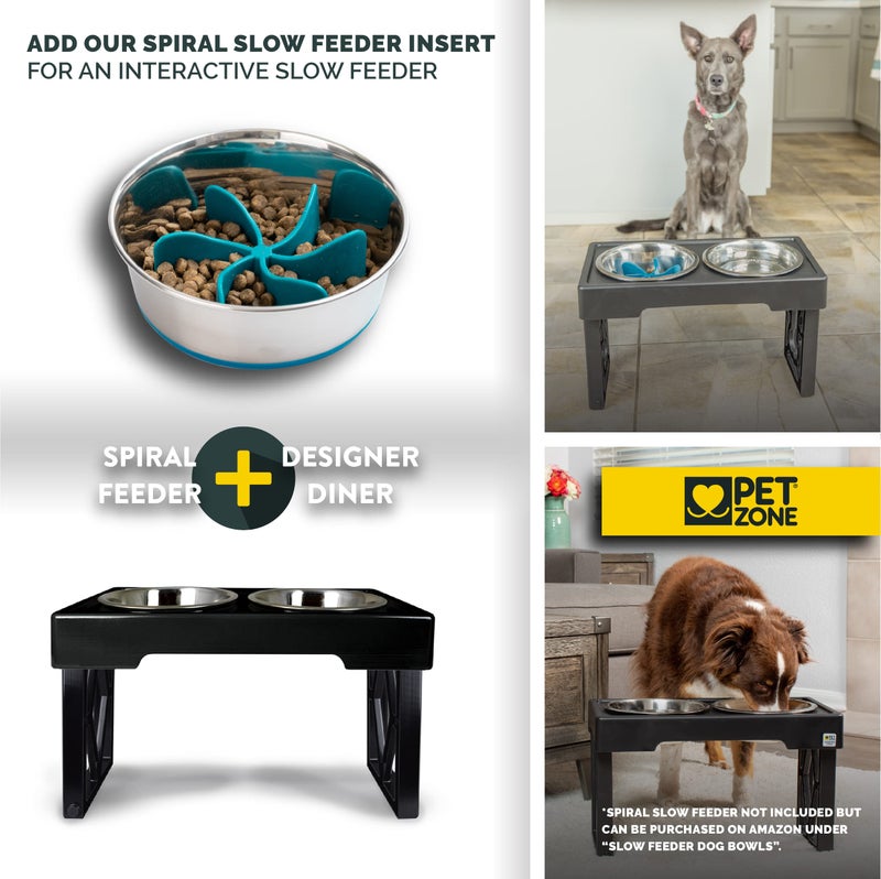 Pet Zone Designer Diner Bundle Adjustable Elevated Dog Bowls for Large Dogs, Medium and Small - Raised Dog Bowl Stand, Bowls for Food and Water Stainless Steel, 3 Heights, 2.75, 8", & 12'' - Image 4