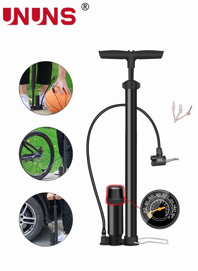 UNUNS Household Bike Pump with Gauge - Portable Bicycle Tire Pump - 160 PSI Bike Air Pump，Multi-function Air Pump for Basketball/Football/Motorcycles/Car - Image 1
