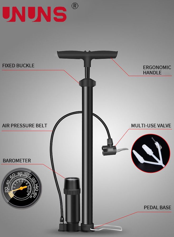 UNUNS Household Bike Pump with Gauge - Portable Bicycle Tire Pump - 160 PSI Bike Air Pump，Multi-function Air Pump for Basketball/Football/Motorcycles/Car - Image 2