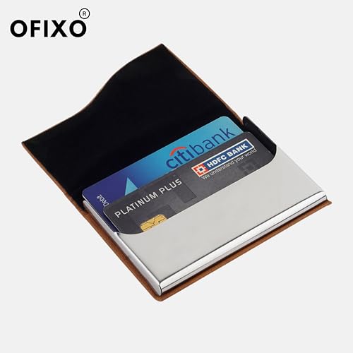 OFIXO eather Business Card Holder Card Name ID Credit Card Wallet Stainless Steel Card Case for Men Women (OFX-1189) - Image 3