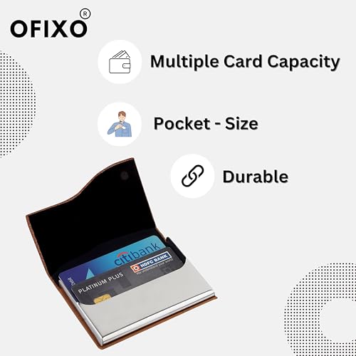 OFIXO eather Business Card Holder Card Name ID Credit Card Wallet Stainless Steel Card Case for Men Women (OFX-1189) - Image 2
