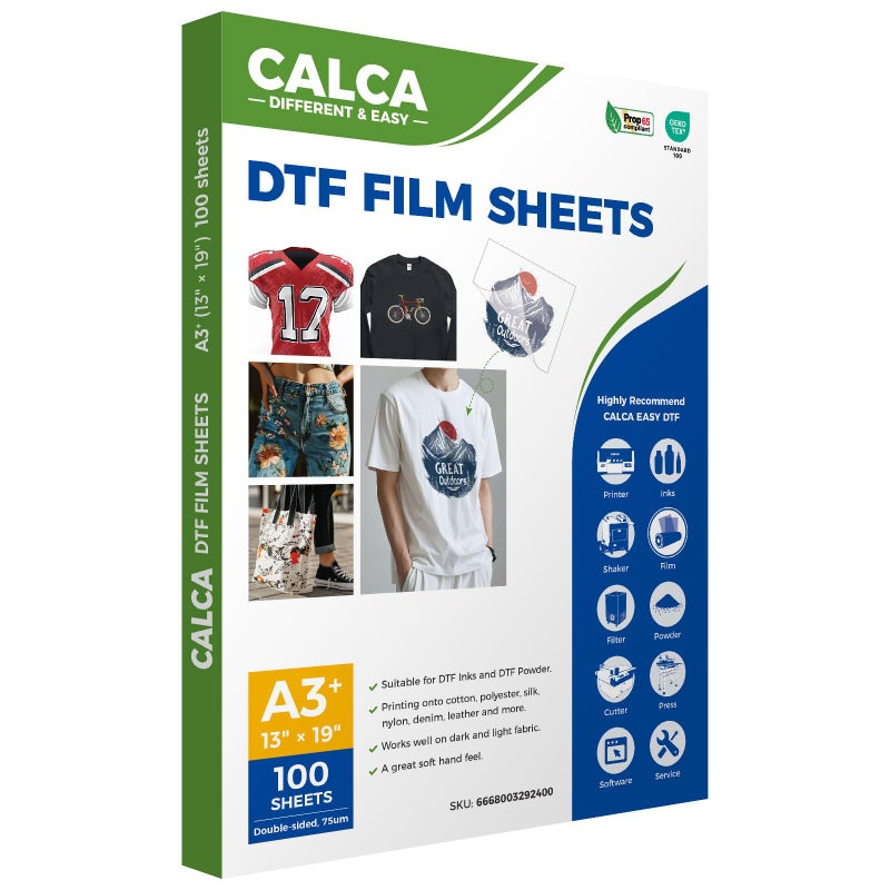 CALCA 13 x 19 DTF Transfer Film DTF Film PreTreat Sheets PET Heat Transfer Paper for DYI Direct Print on TShirts Textile Double Sided Hot Peel  100 SheetsPack