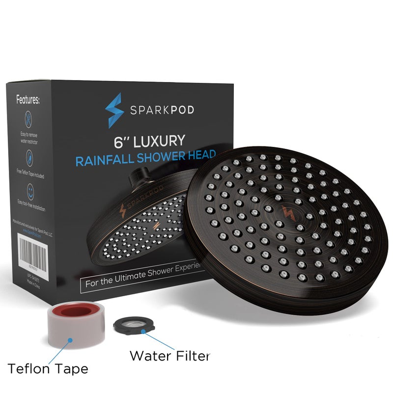 SparkPod Shower Head - High Pressure Rain - Premium Quality Luxury Design - Easy Clean Adjustable Replacement for Your Bathroom Shower Heads (Vintage Oil Rubbed Bronze, 6 Inch Round) - Image 4