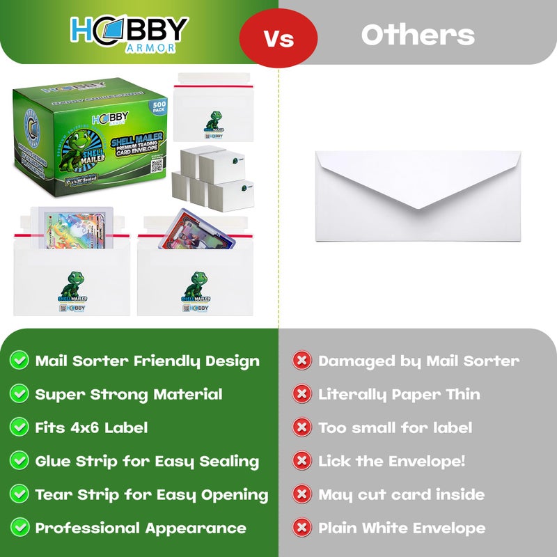 Hobby Armor 500 Pack Shell Mailer Trading Card Envelopes by Hobby Armor, 7" x 4.35" Trading Card Mailers for Shipping, Perfect Sized Shipping Envelope for Mailing Semi-Rigid and Toploaders, Protector Supplies - Image 4