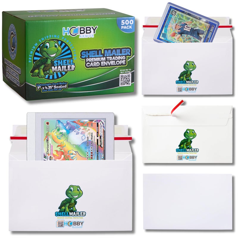 Hobby Armor 500 Pack Shell Mailer Trading Card Envelopes by Hobby Armor, 7" x 4.35" Trading Card Mailers for Shipping, Perfect Sized Shipping Envelope for Mailing Semi-Rigid and Toploaders, Protector Supplies - Image 1