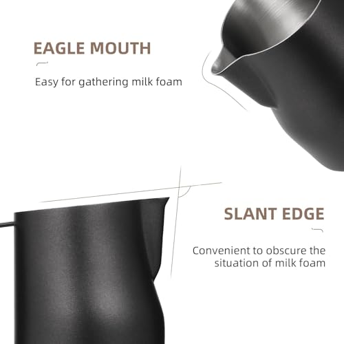 MHW-3BOMBER Milk Frothing Pitcher 12oz Milk Frother Cup Espresso Steaming Pitcher Stainless Steel Milk Frother Cup Barista Latte Art Round Spout Milk Jug, Black P6007MB-OS - Image 4