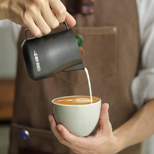 MHW-3BOMBER Milk Frothing Pitcher 12oz Milk Frother Cup Espresso Steaming Pitcher Stainless Steel Milk Frother Cup Barista Latte Art Round Spout Milk Jug, Black P6007MB-OS - Image 2