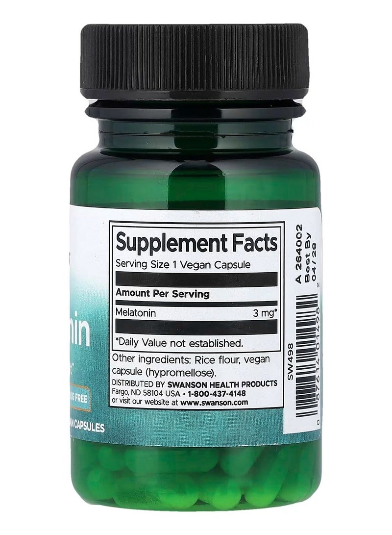 Swanson Melatonin 3mg Sleep Support Supplement – Promotes Restful Sleep & Healthy Sleep Cycles, 60 Capsules - Image 2