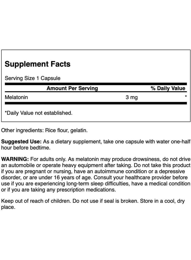 Swanson Melatonin 3mg Sleep Support Supplement – Promotes Restful Sleep & Healthy Sleep Cycles, 60 Capsules - Image 5