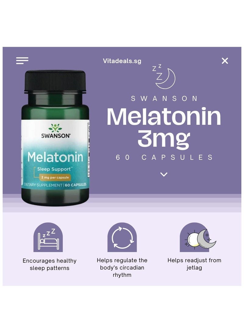 Swanson Melatonin 3mg Sleep Support Supplement – Promotes Restful Sleep & Healthy Sleep Cycles, 60 Capsules - Image 4