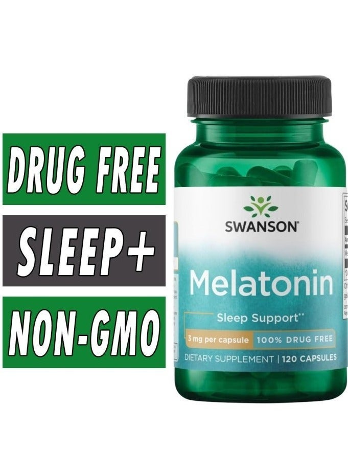 Swanson Melatonin 3mg Sleep Support Supplement – Promotes Restful Sleep & Healthy Sleep Cycles, 60 Capsules - Image 3