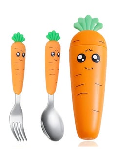 Oasisgalore 2 Pcs Travel Cutlery Set for Baby, Toddler Spoon & Fork with Case, Stainless Steel Kids Flatware  - Image 1