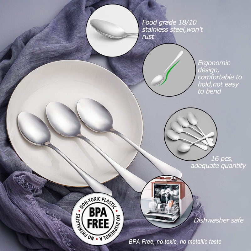 MUTNITT Dinner Spoon Set 16 Pcs 7.3"" Tablespoons Premium Food Grade 18/10 Stainless Steel Spoons Durable Metal Spoons Tablespoon Silverware Spoons Only Mirror Finish & Dishwasher Safe Use For Home Restaurant - Image 3