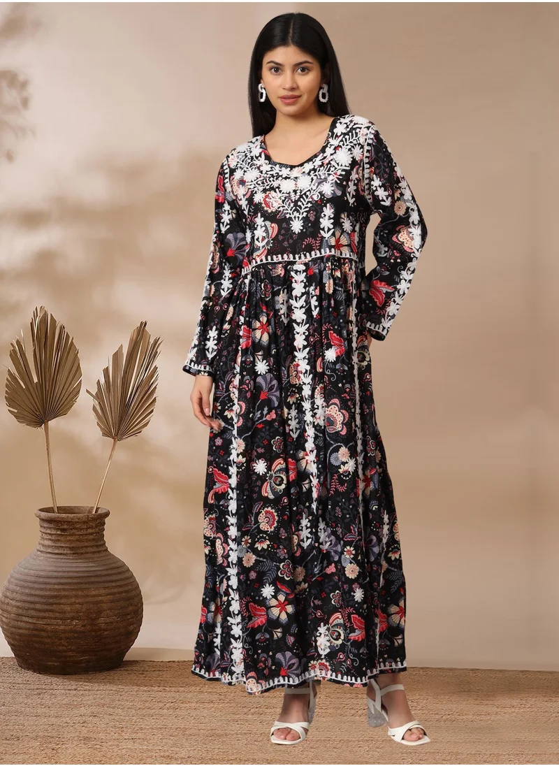 Alaya Hand Embroidered Lucknowi Chikankari  Printed Mulmul Cotton Jalabiya-AL3936