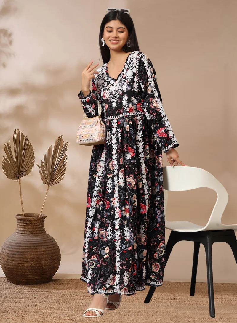 Alaya Hand Embroidered Lucknowi Chikankari  Printed Mulmul Cotton Jalabiya-AL3936