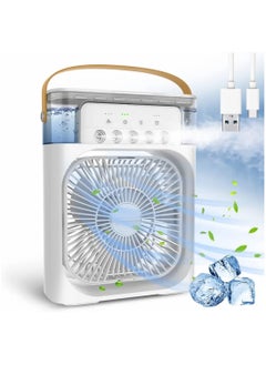Portable Humidifier Air Cooler Mist Fan Mini Cooler For Home With 3 Speed Mode With Water Spray, 7 Color Led And Timer, Usb Personal Cooler Desk Fan (Usb Powered Mini Ac, White)
