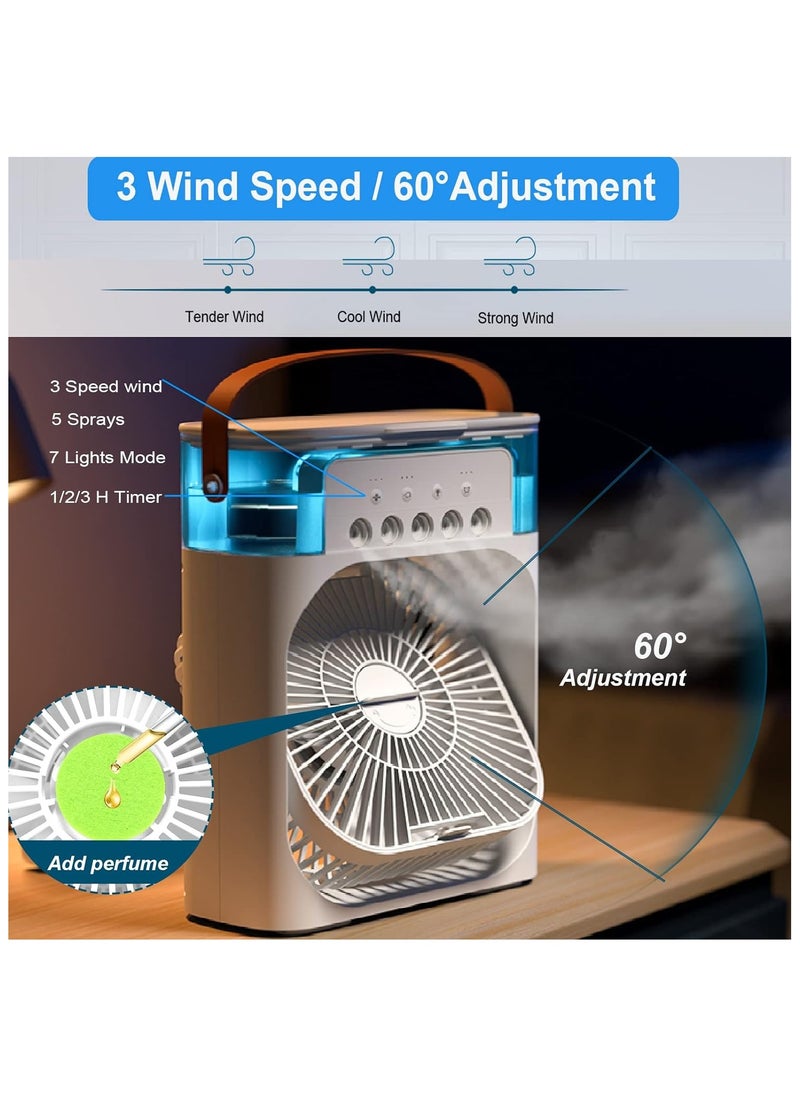 Generic - Portable Humidifier Air Cooler Mist Fan Mini Cooler For Home With 3 Speed Mode With Water Spray, 7 Color Led And Timer, Usb Personal Cooler Desk Fan (Usb Powered Mini Ac, White) - Image 1