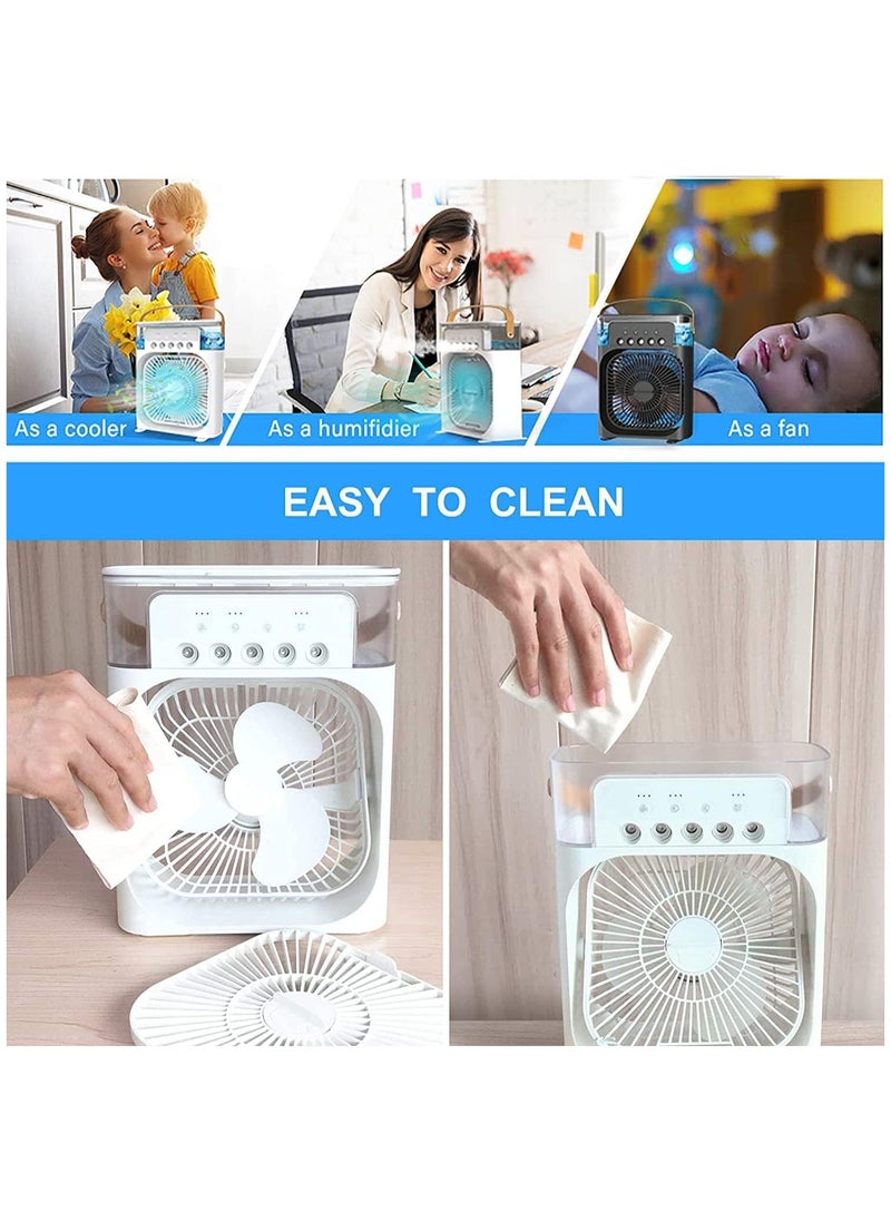 Generic - Portable Humidifier Air Cooler Mist Fan Mini Cooler For Home With 3 Speed Mode With Water Spray, 7 Color Led And Timer, Usb Personal Cooler Desk Fan (Usb Powered Mini Ac, White) - Image 1