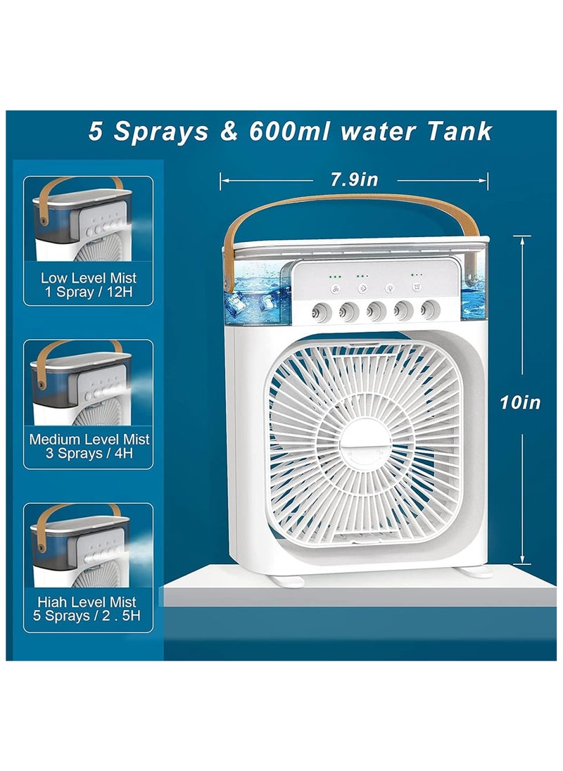 Generic - Portable Humidifier Air Cooler Mist Fan Mini Cooler For Home With 3 Speed Mode With Water Spray, 7 Color Led And Timer, Usb Personal Cooler Desk Fan (Usb Powered Mini Ac, White) - Image 1