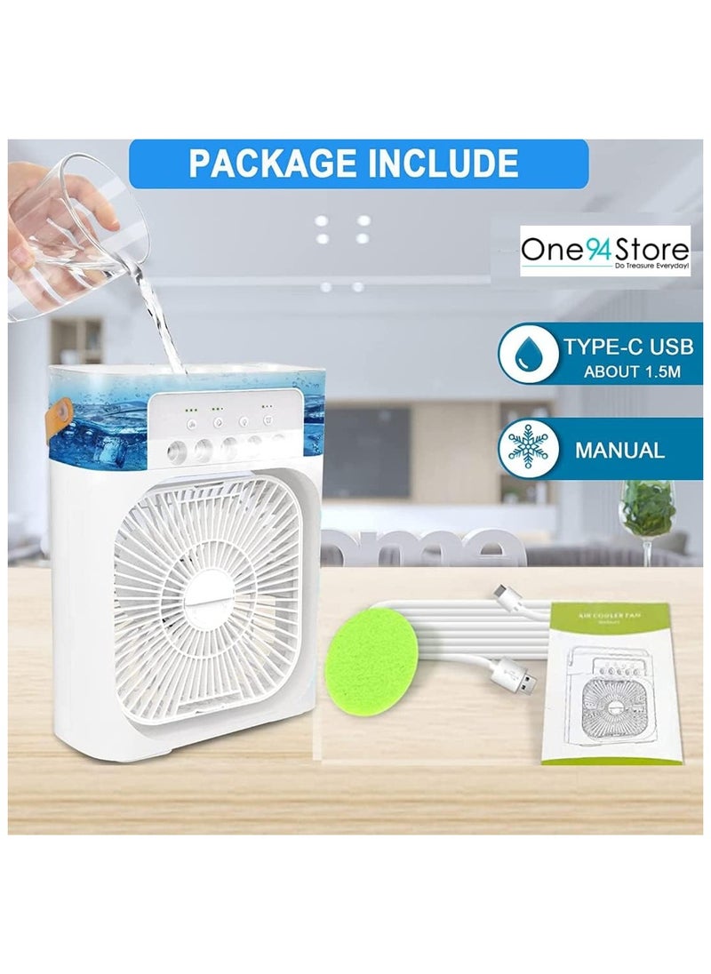Generic - Portable Humidifier Air Cooler Mist Fan Mini Cooler For Home With 3 Speed Mode With Water Spray, 7 Color Led And Timer, Usb Personal Cooler Desk Fan (Usb Powered Mini Ac, White) - Image 1