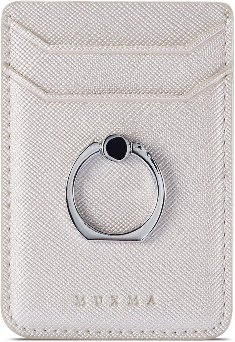 TOPWOOZU Phone Card Holder with Ring Grip for Back of Phone,Adhesive Stick-on Credit Card Wallet Pocket for iPhone,Android and Smartphones (White) - Image 1