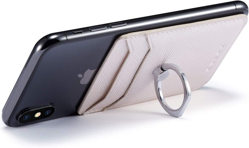TOPWOOZU Phone Card Holder with Ring Grip for Back of Phone,Adhesive Stick-on Credit Card Wallet Pocket for iPhone,Android and Smartphones (White) - Image 2