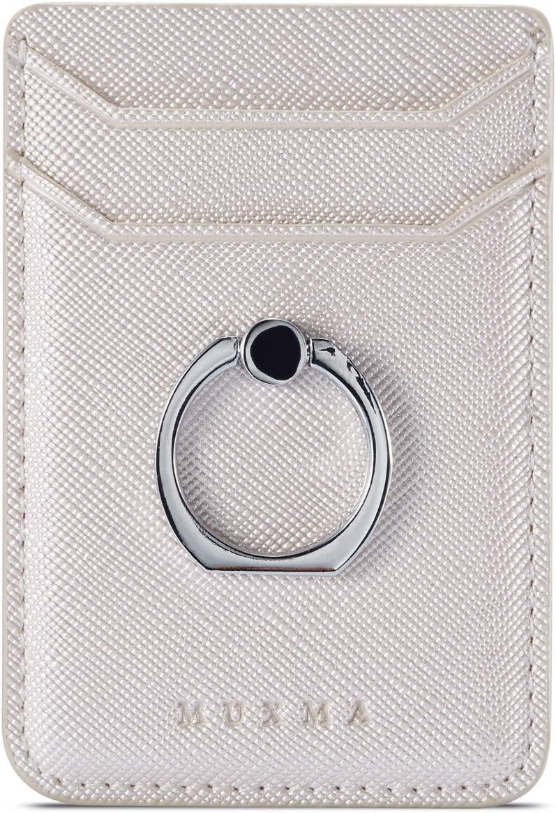 TOPWOOZU Phone Card Holder with Ring Grip for Back of Phone,Adhesive Stick-on Credit Card Wallet Pocket for iPhone,Android and Smartphones (White) - Image 3