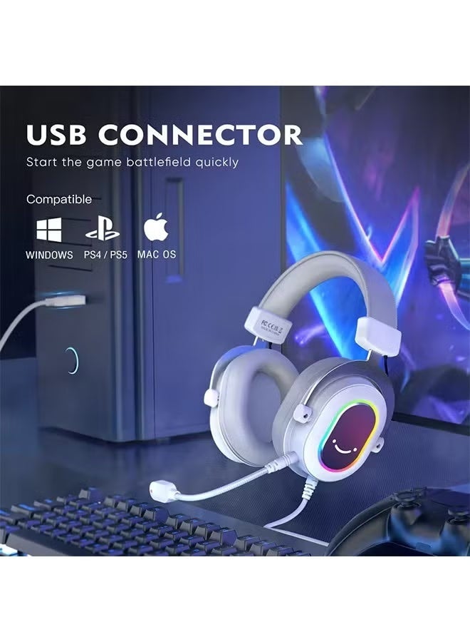FIFINE RGB Gaming Headset with 7.1 Surround Sound/3-EQ/MIC,Over-ear Headphone with In-line Control for PC PS4 PS5 Ampligame-H6W - Image 5