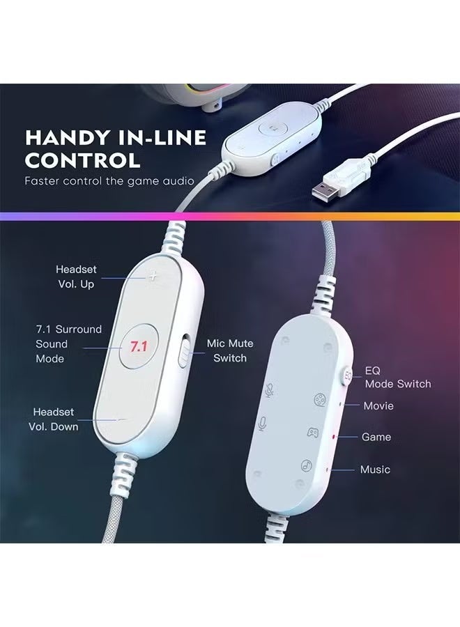 FIFINE RGB Gaming Headset with 7.1 Surround Sound/3-EQ/MIC,Over-ear Headphone with In-line Control for PC PS4 PS5 Ampligame-H6W - Image 4