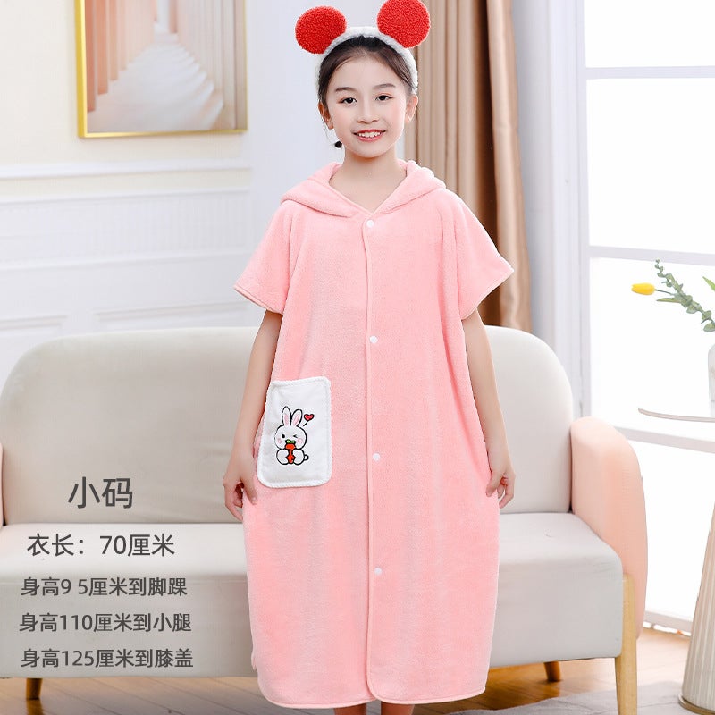 Coral Velvet Bathrobe Soft Children'S Bathrobe Towel Cloak Bath Towel Baby Bath Baby Hooded Bathrobe - Image 1