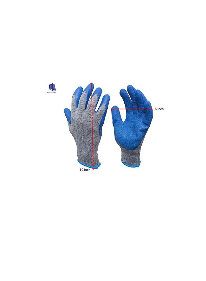 Rubber Latex Double Coated Work Gloves with Grip for Construction Gardening Gloves Heavy Duty Cotton Blend Blue Uni size 1 Pair - Image 3