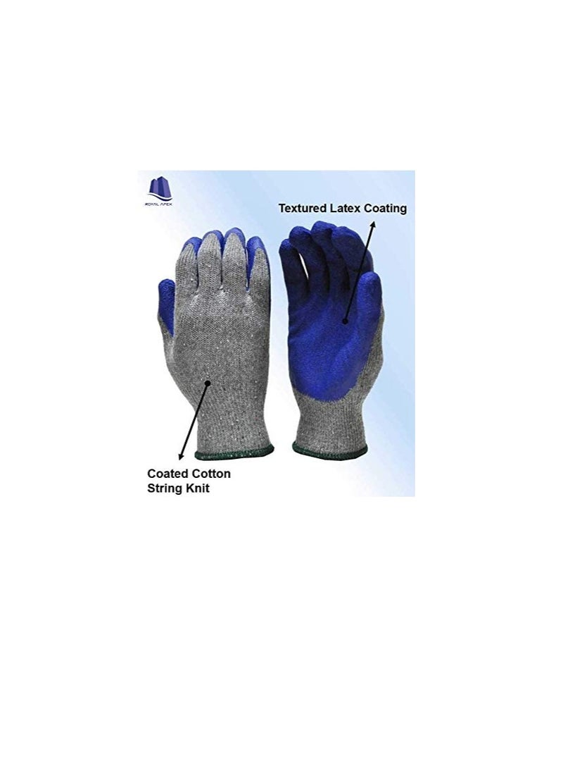 Rubber Latex Double Coated Work Gloves with Grip for Construction Gardening Gloves Heavy Duty Cotton Blend Blue Uni size 1 Pair - Image 2