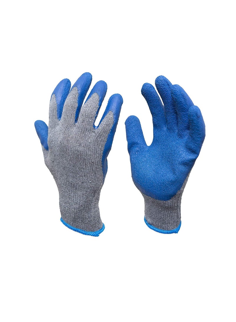 Rubber Latex Double Coated Work Gloves with Grip for Construction Gardening Gloves Heavy Duty Cotton Blend Blue Uni size 1 Pair - Image 1
