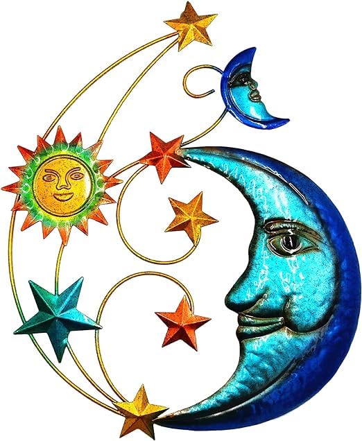 Meduofon Metal Sun Outdoor Wall Art Decor Large Size 17 Sun Face Metal Wall Sculpture with Moon Stars for Home Wall Decoration Living Room Bedroom Outside Decor for Yard Patio Garden Fence Deck Pool - Image 1