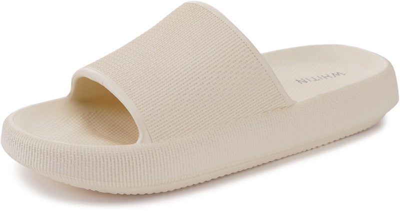 WHITIN Bathroom Sandals for Women Cushion Thick Sole Slides Size 6 7 Quick Drying Shower Slippers Fashionable Flat Antislip Bath Pool Beige 37-38 - Image 1