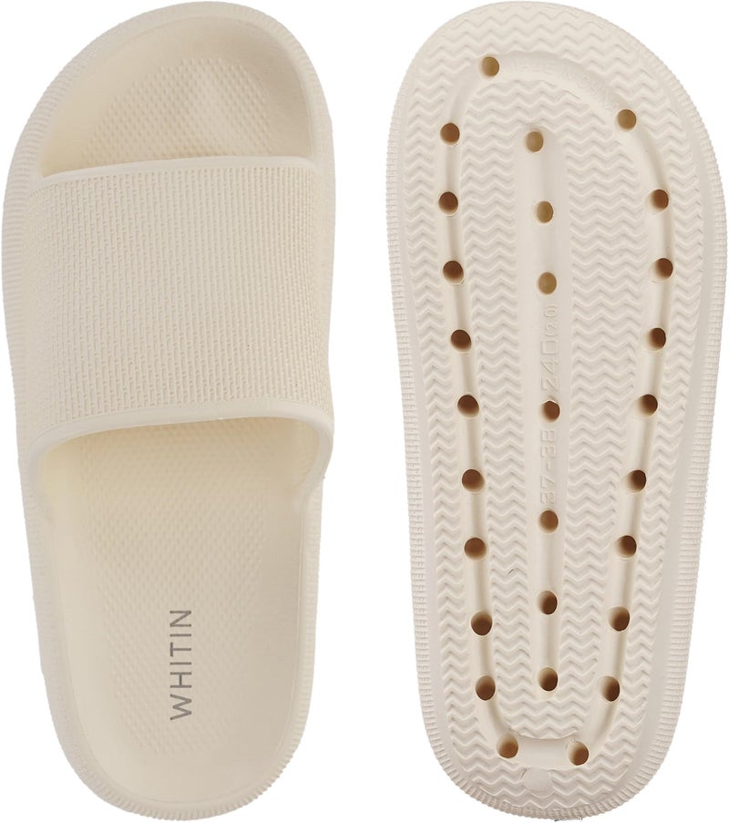WHITIN Bathroom Sandals for Women Cushion Thick Sole Slides Size 6 7 Quick Drying Shower Slippers Fashionable Flat Antislip Bath Pool Beige 37-38 - Image 4