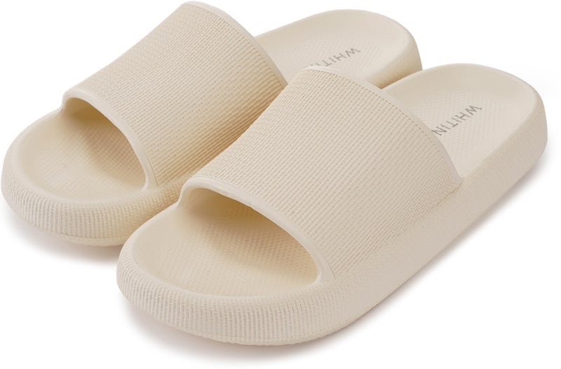WHITIN Bathroom Sandals for Women Cushion Thick Sole Slides Size 6 7 Quick Drying Shower Slippers Fashionable Flat Antislip Bath Pool Beige 37-38 - Image 5