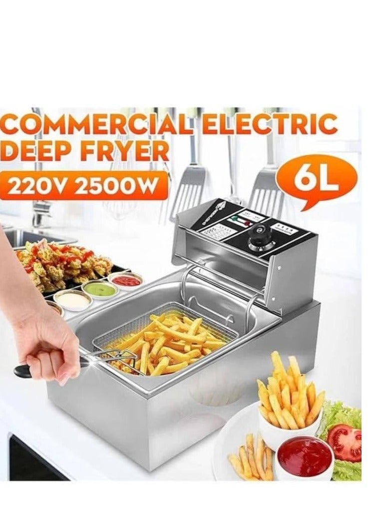 دينكس مقلاة كهربائية تجارية عميقة سعة 6 لتر - مقلاة زيت من الفولاذ المقاوم للصدأ بقوة 2500 واط مع تحكم في درجة الحرارة وخزان قابل للفصل وغطاء أمان - قلي سريع للدجاج والبطاطس المقلية - درجة احترافية للمنزل والمطعم - Image 3