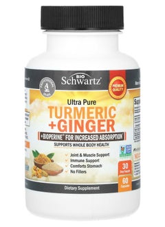 BioSchwartz Ultra Pure Turmeric + Ginger + Bioperine For Increased Absorption 60 Capsules 