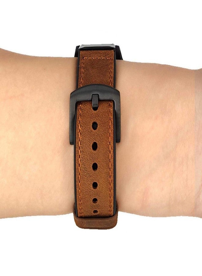 Abanen for Fitbit Versa 3/Sense Watch Bands,Genuine Leather Silicone Hybrid Men Wristband Strap with Stainless Steel Clasp for Fitbit Sense (Brown) - Image 5
