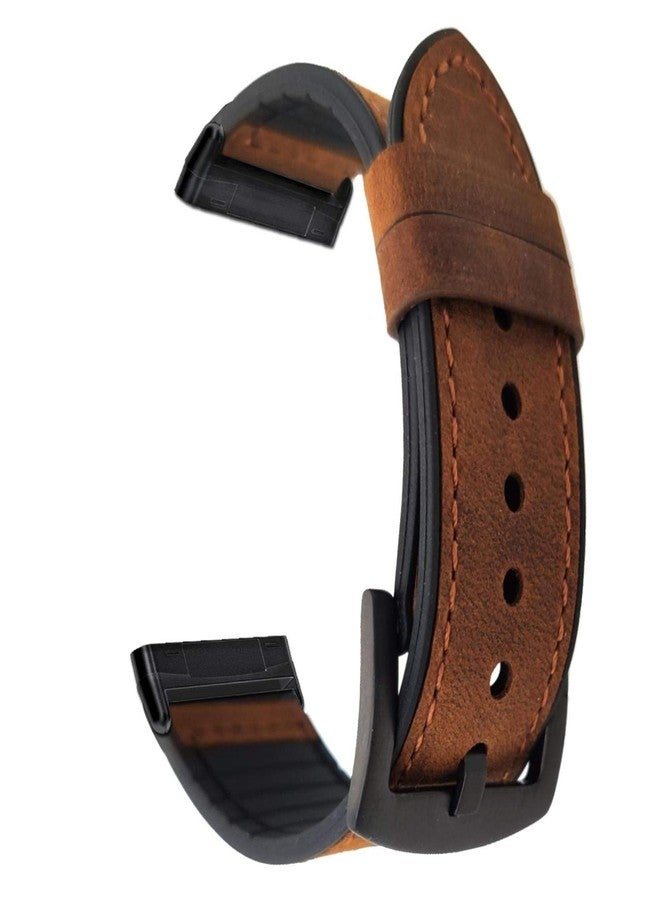 Abanen for Fitbit Versa 3/Sense Watch Bands,Genuine Leather Silicone Hybrid Men Wristband Strap with Stainless Steel Clasp for Fitbit Sense (Brown) - Image 1